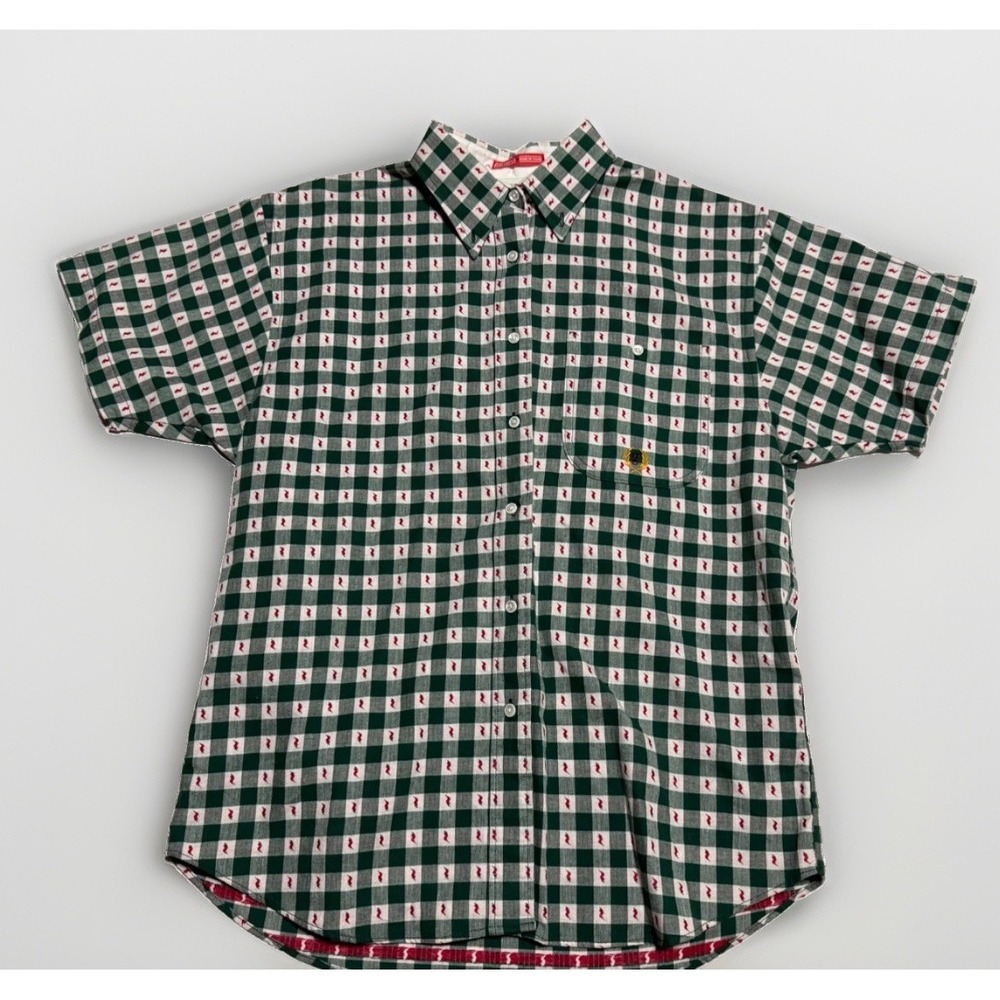 Vintage Texas Cotton Plaid Shirt Men's Large Green Plaid Red Chilis  Made in USA